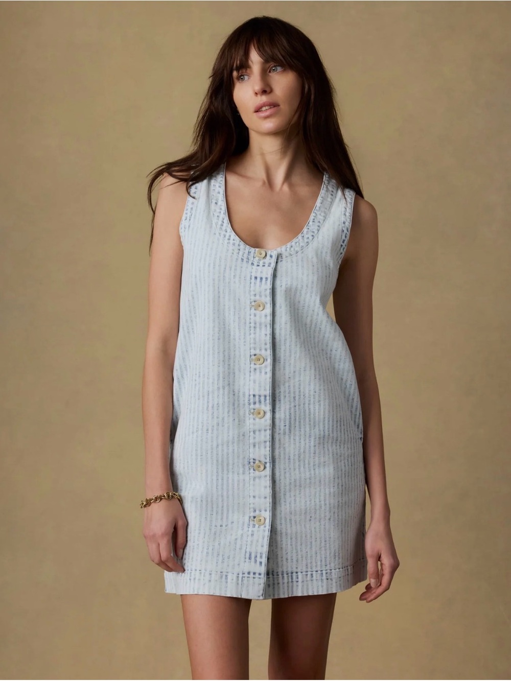 Faherty Striped Denim Button-Front Mini Dress Size L